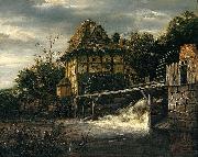 Jacob Isaacksz. van Ruisdael Two Undershot Watermills with Men Opening a Sluice Sweden oil painting artist